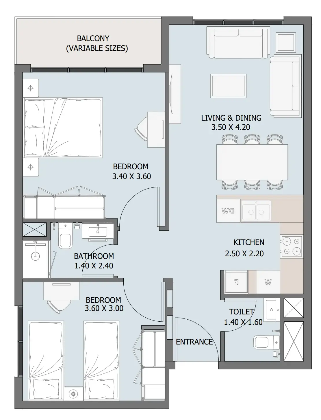 2 bedroom Apartments floor plan at Verdana IV