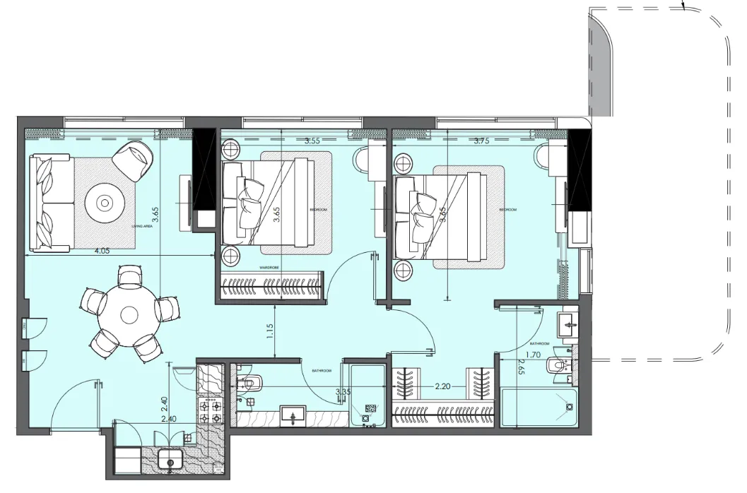 2 bedroom Apartments floor plan at Azizi Wasel