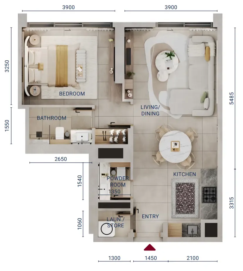 1 bedroom Apartments floor plan at Mirdad