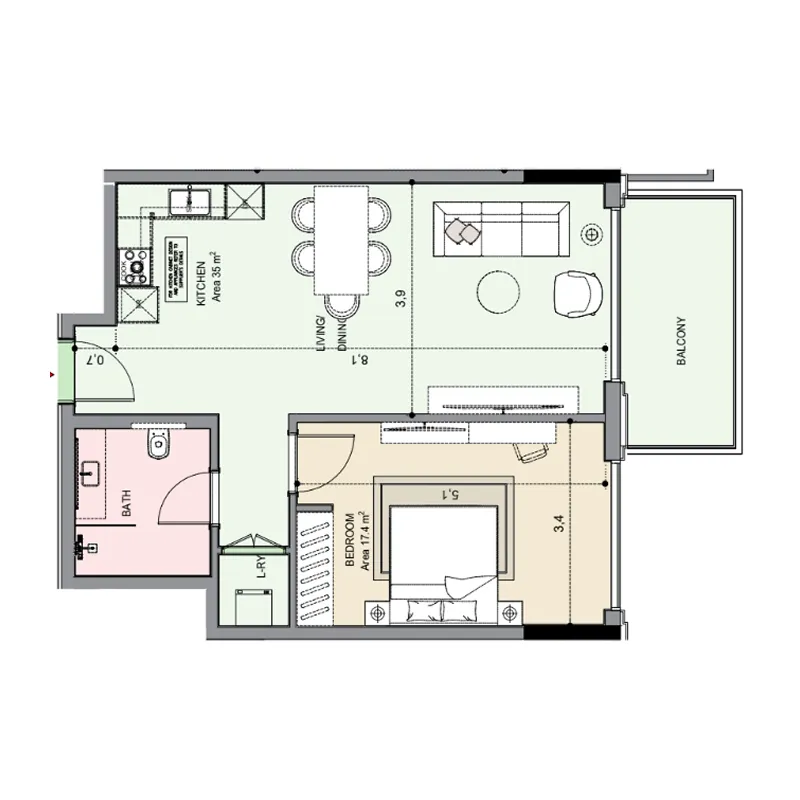 1 bedroom Apartments floor plan at Edgewater Residences 1, 2 and 3