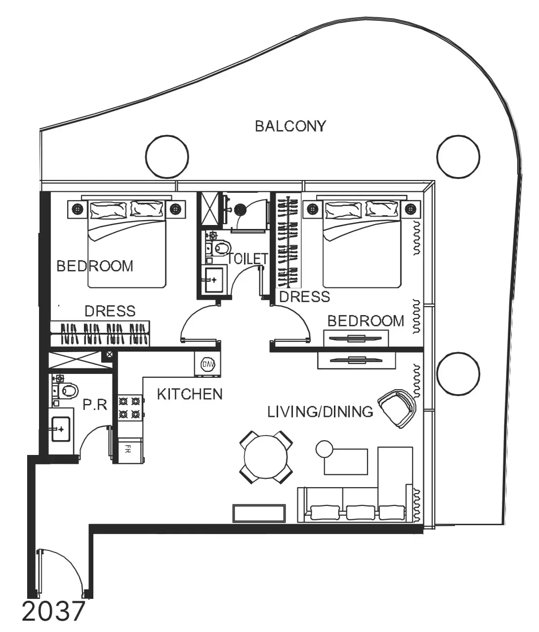2 bedroom Apartments floor plan at The WOW Tower