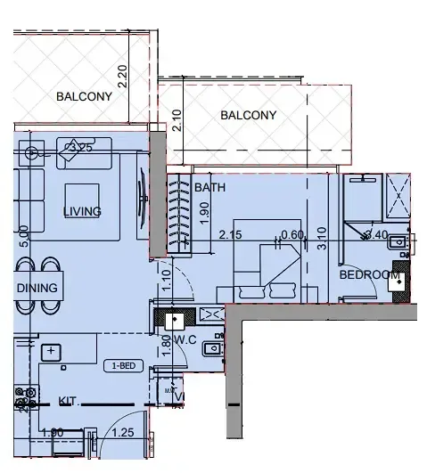 1 bedroom Apartments floor plan at Binghatti Cullinan