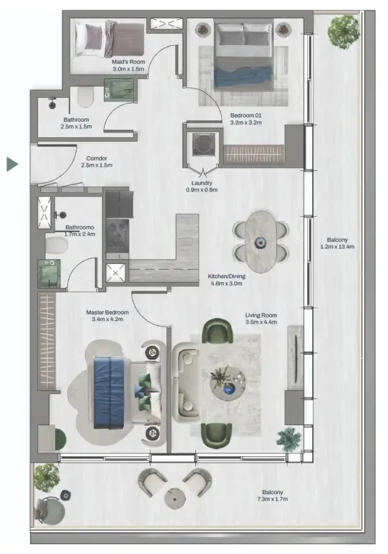 2.5 bedroom apartments floor plan at Oceara Park View Residences Phase 1
