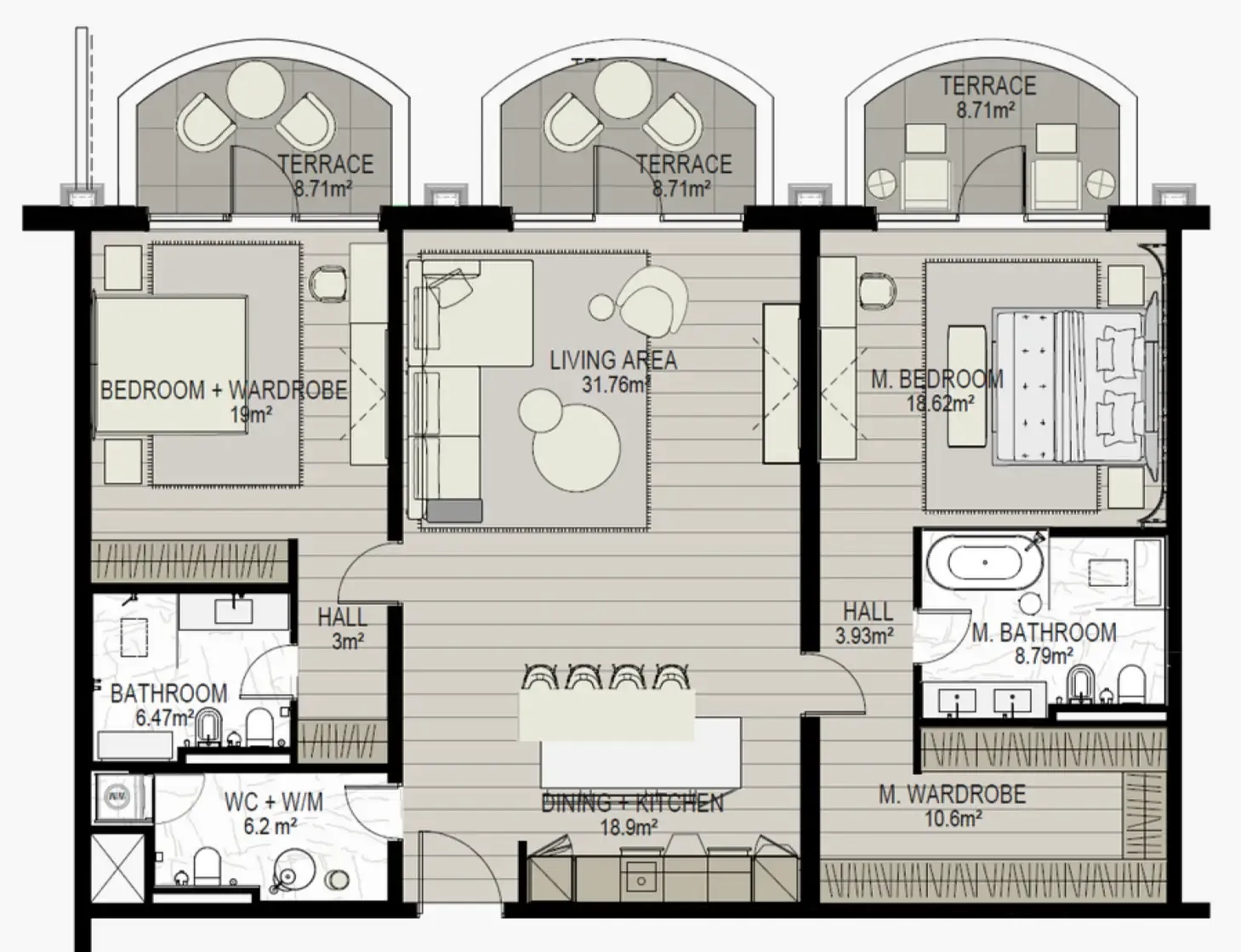2 bedroom Apartments floor plan at Raffles The Palm Dubai
