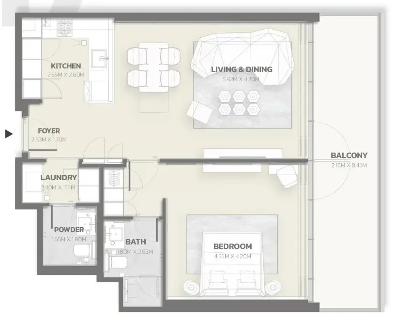 1 bedroom Apartments floor plan at Tonino Lamborghini Residences