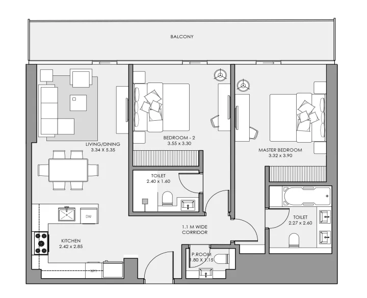 2 bedroom Apartments floor plan at Mar Casa