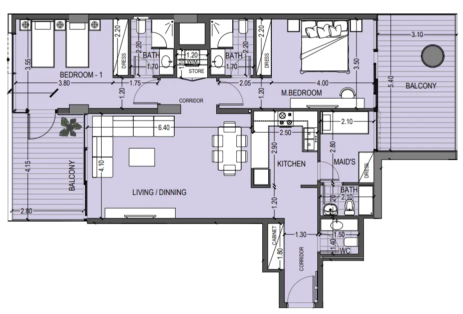 2 bedroom Apartments floor plan at Celia Gardens