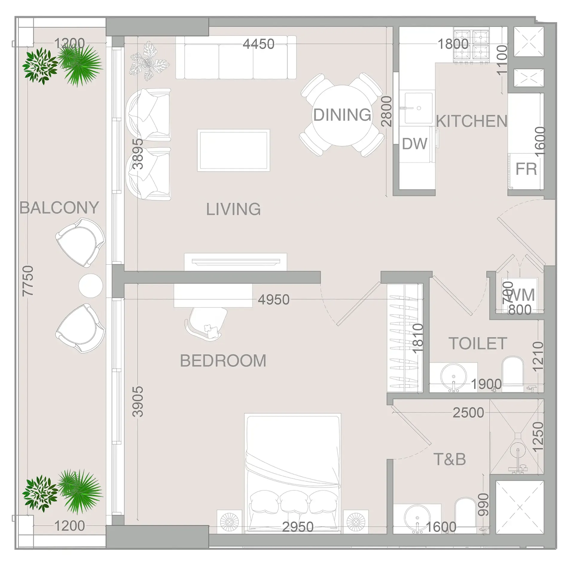 1 bedroom Apartments floor plan at VERDAN1A 4