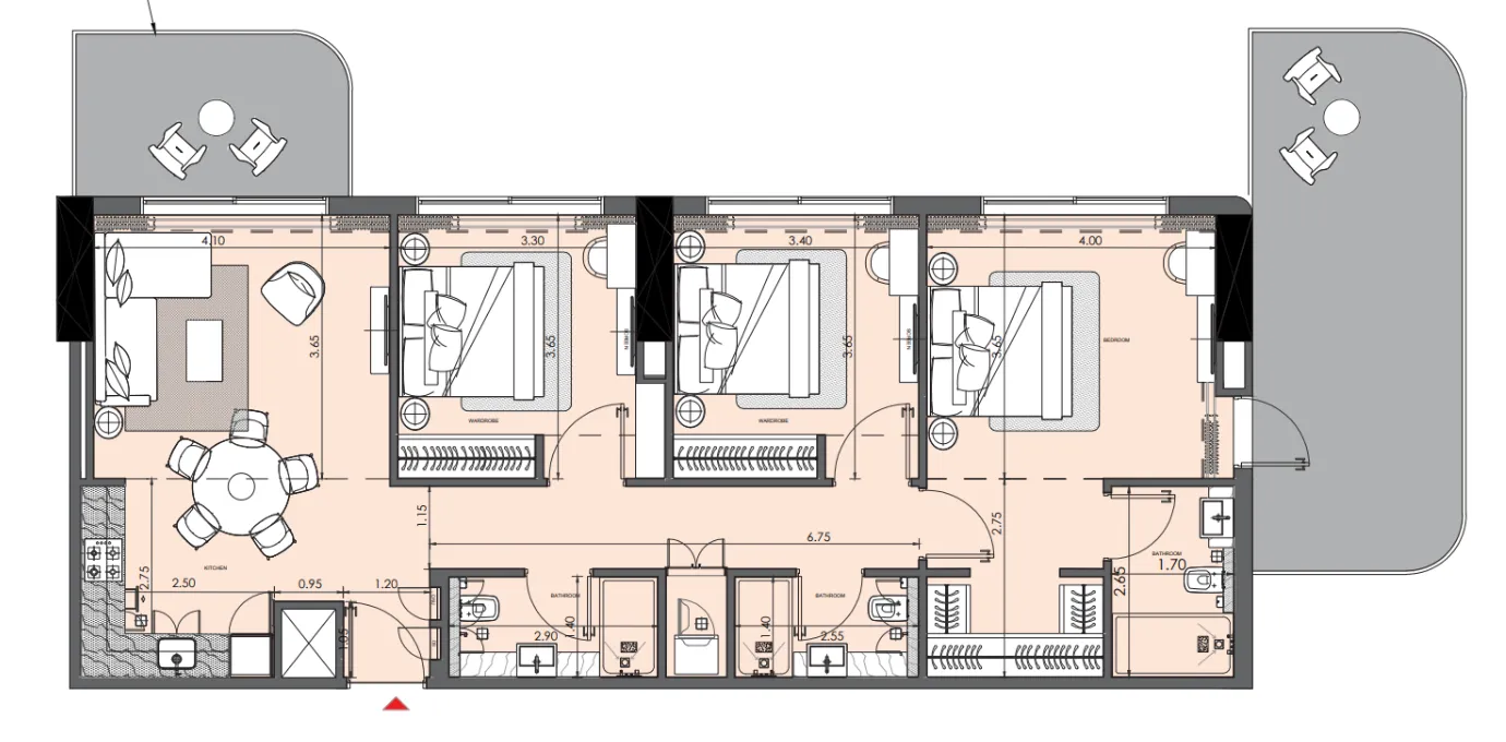 3 bedroom Apartments floor plan at Azizi Wasel