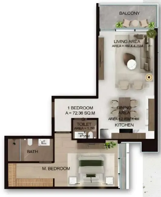 1 bedroom Apartments floor plan at Cresswell Plaza