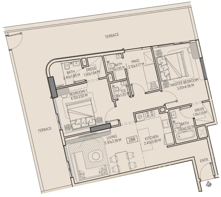 2 bedroom Apartments floor plan at Weston by Wadan Phase 1 & 2