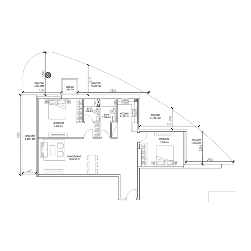 2 bedroom Apartments floor plan at Golf Place