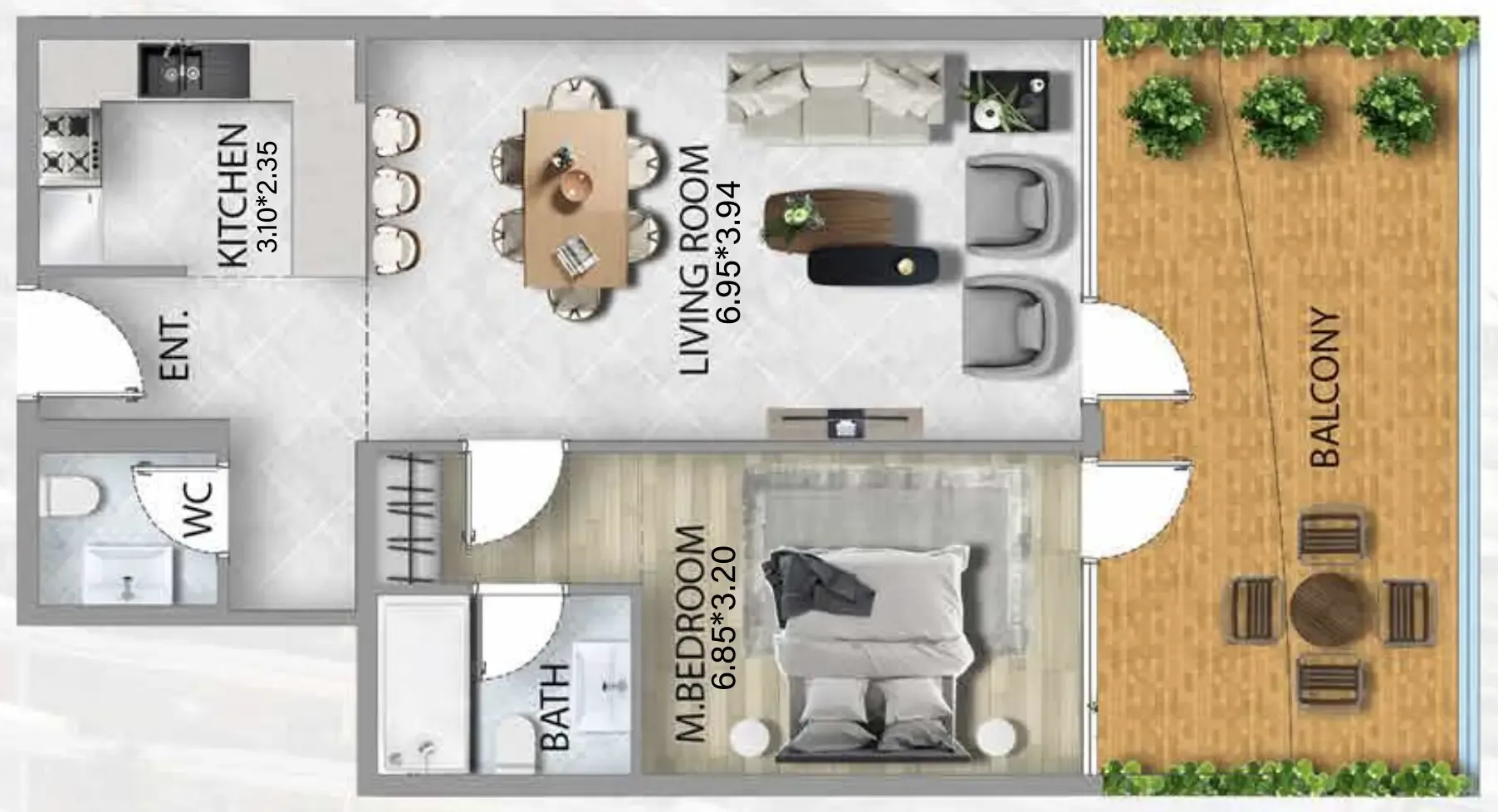 1 bedroom Apartments floor plan at 311 Boulevard