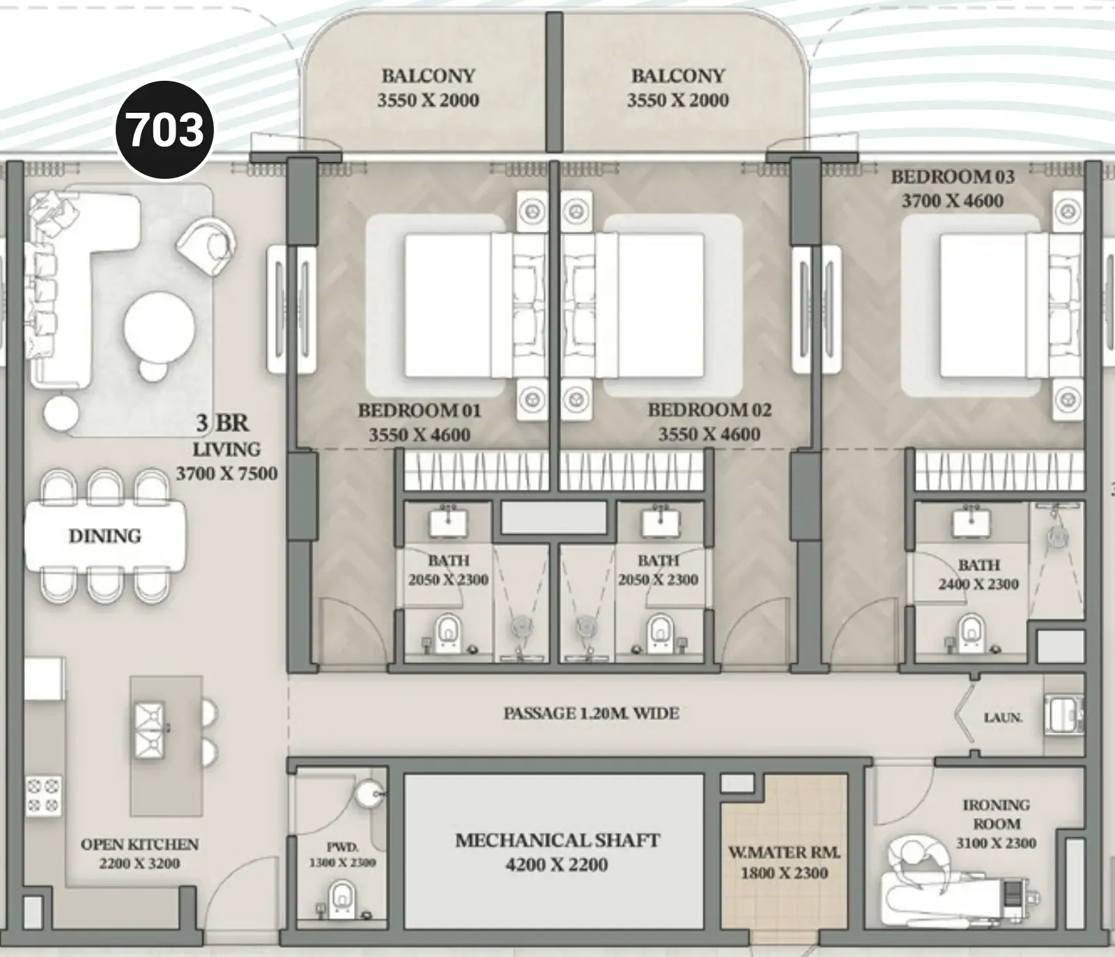 3.5 bedroom Apartments floor plan at Wellington Ocean Walk