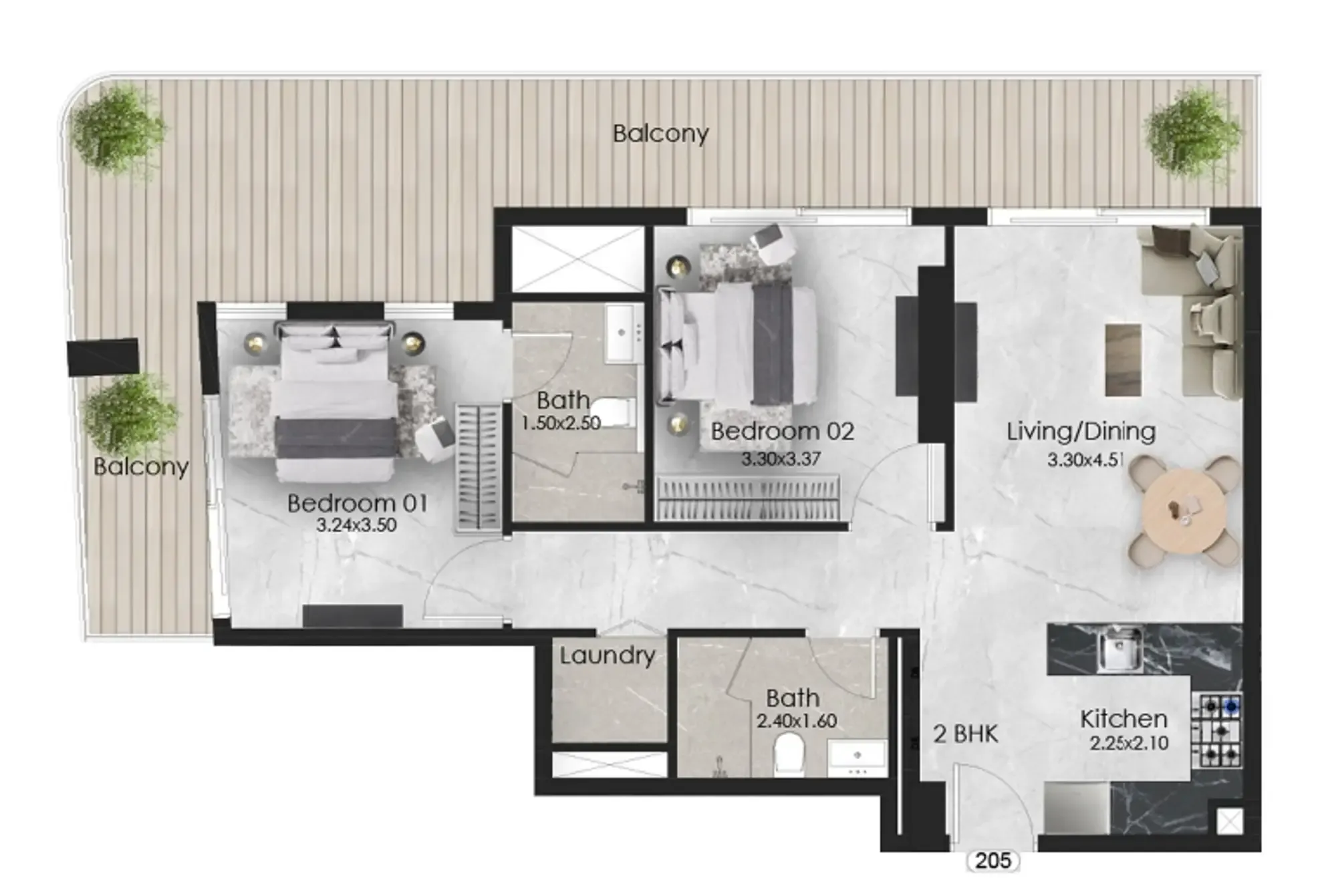2 bedroom Apartments floor plan at Aristo