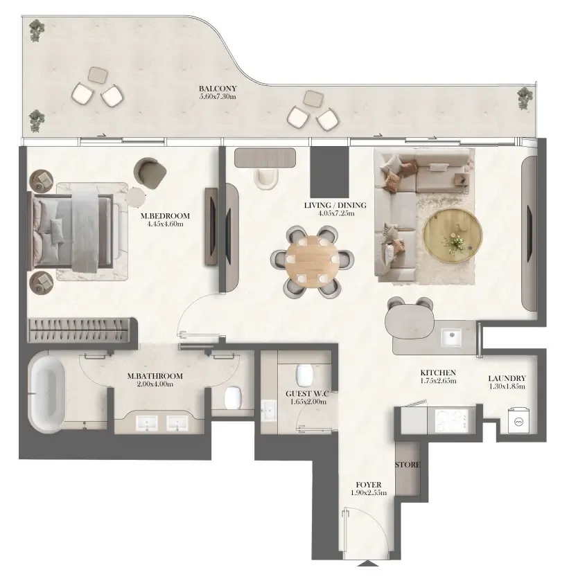 1 bedroom Apartments floor plan at Jumeirah Residences at Al Maryah Island