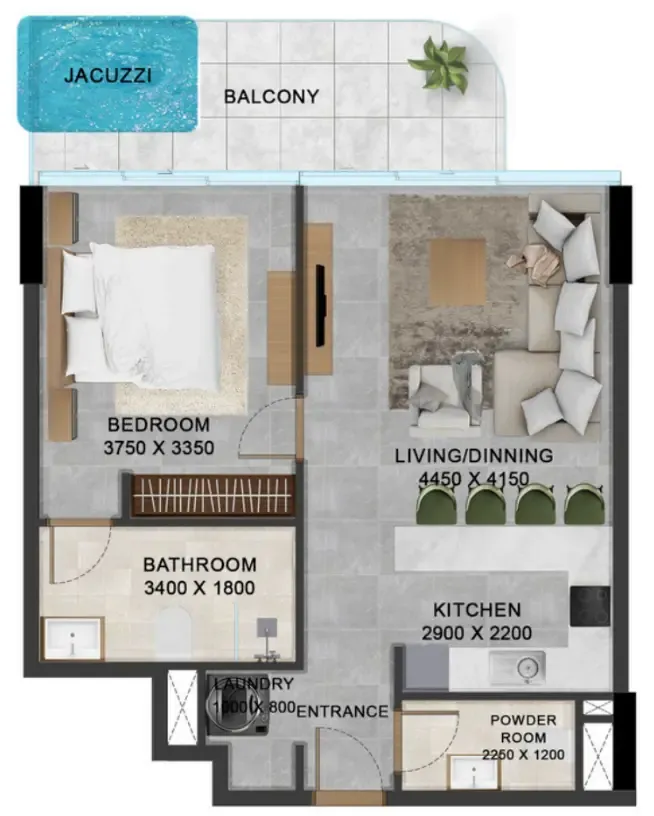 1 bedroom Apartments floor plan at Vivanti Residences by Meteora