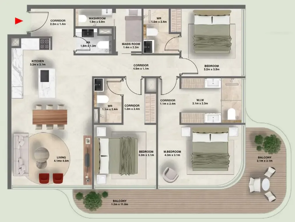 3.5 bedroom Apartments floor plan at The Tides