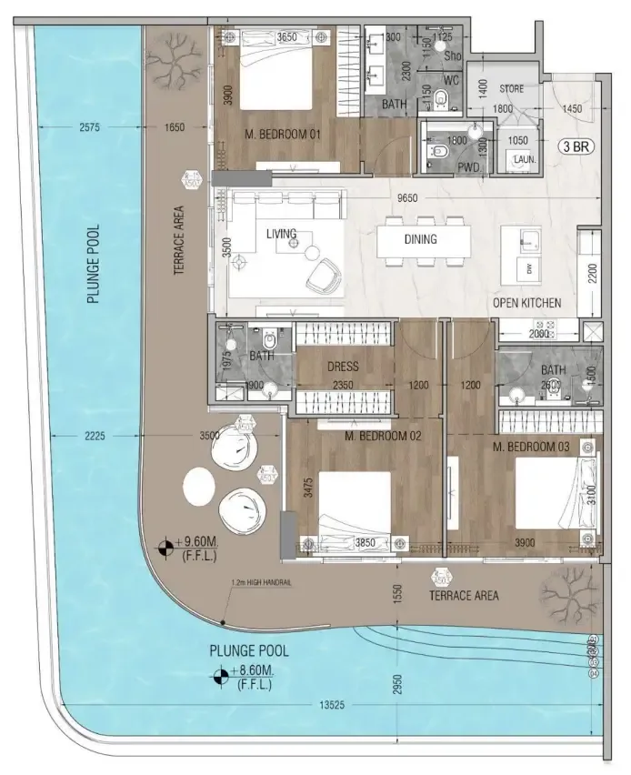 3 bedroom Apartments floor plan at Vue Dorée