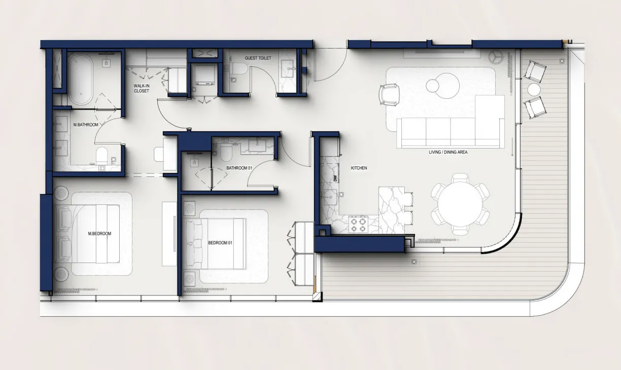 2 bedroom Apartments floor plan at Hilton Residences