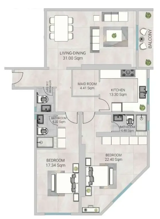 2 bedroom Apartments floor plan at Al Ameera Village 5