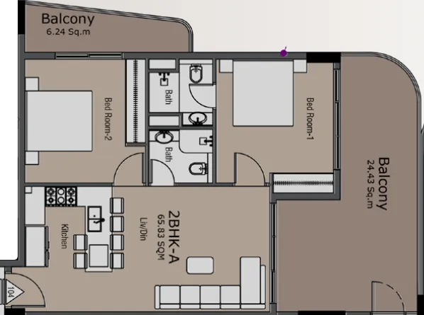 2 bedroom Apartments floor plan at Golden Woods Albab Views