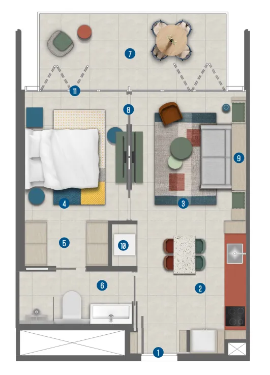 1 bedroom Apartments floor plan at Rove Home Marasi Drive