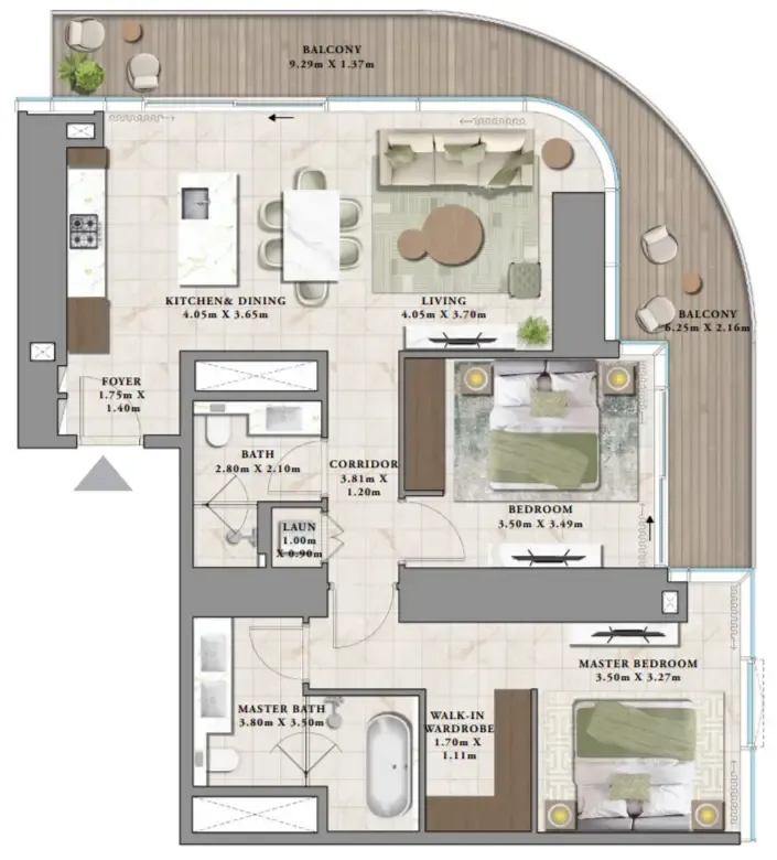 2 bedroom Apartments floor plan at Avarra by Palace