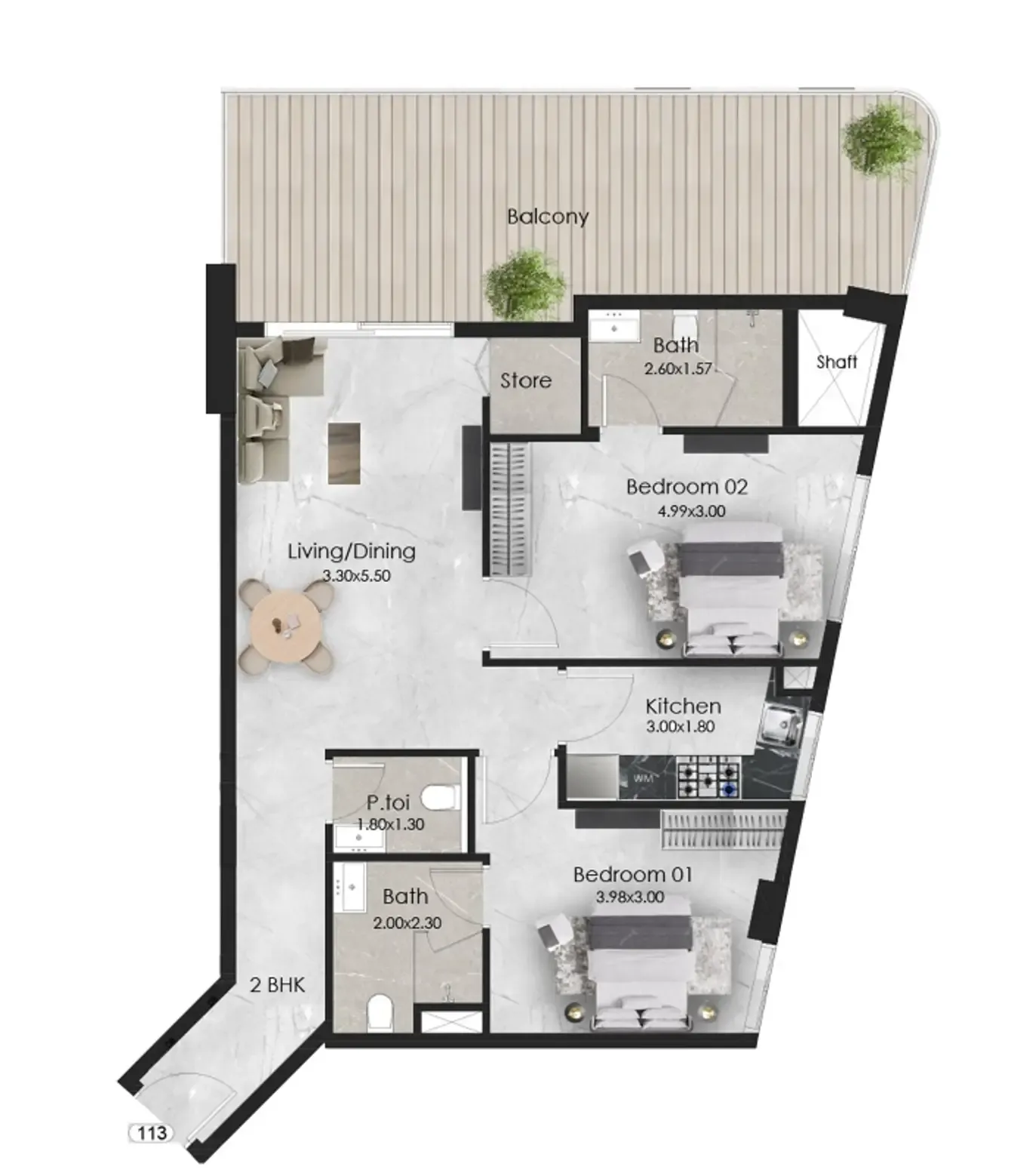 2 bedroom Apartments floor plan at Aristo