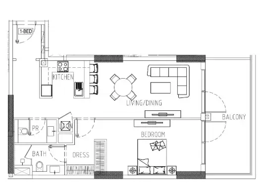 1 bedroom Apartments floor plan at Damac Riverside Views