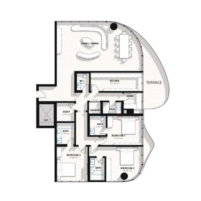 3 bedroom Apartments floor plan at Coralis Residences