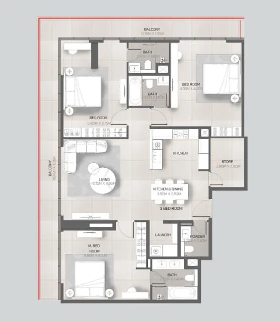 3 bedroom Apartments floor plan at Tonino Lamborghini Residences