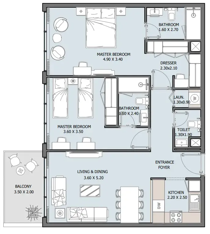 2 bedroom Apartments floor plan at Oceana