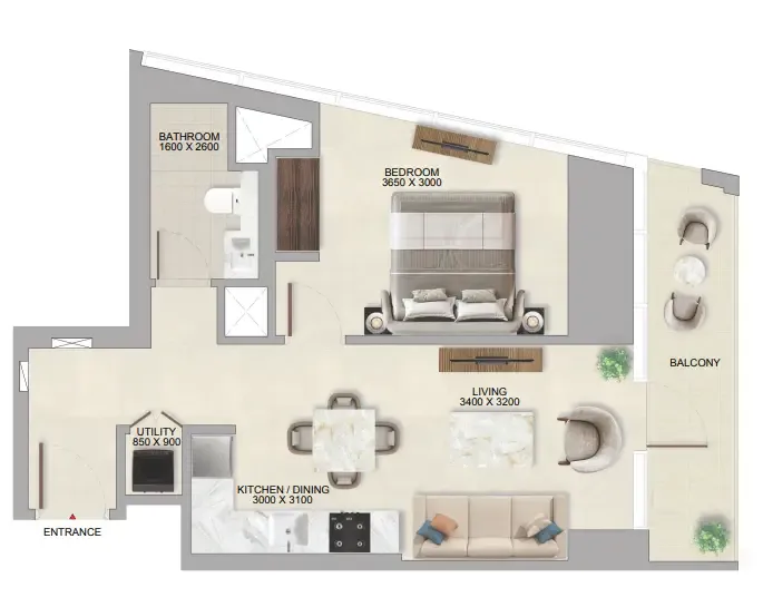 1 bedroom Apartments floor plan at The Tranquil at Sobha Central