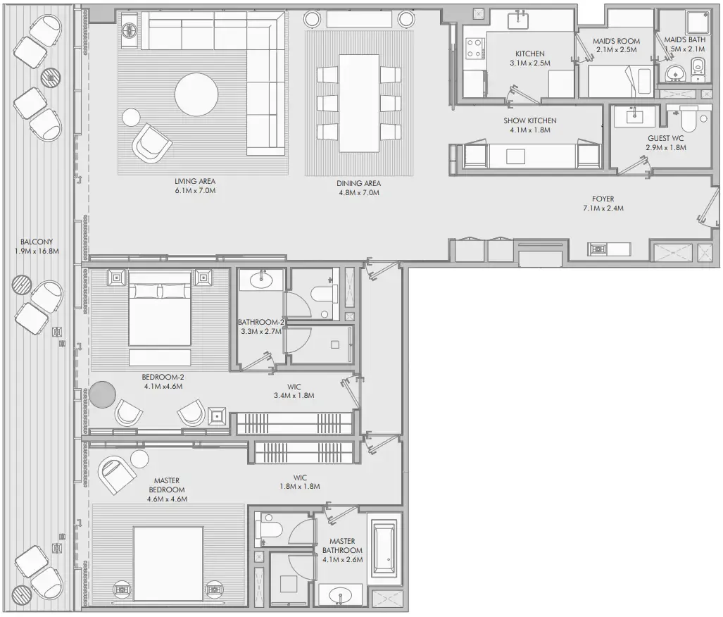 2 bedroom Apartments floor plan at Armani Beach Residence