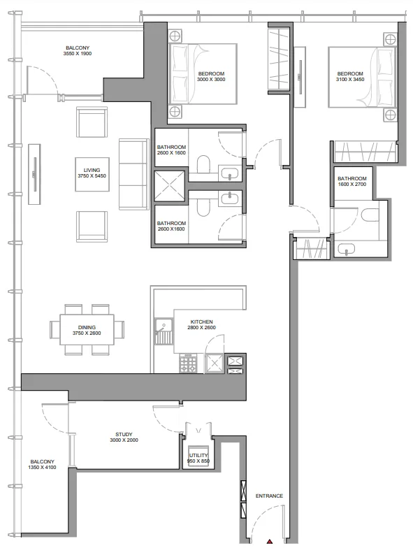 2 bedroom Apartments floor plan at The Element at Sobha One