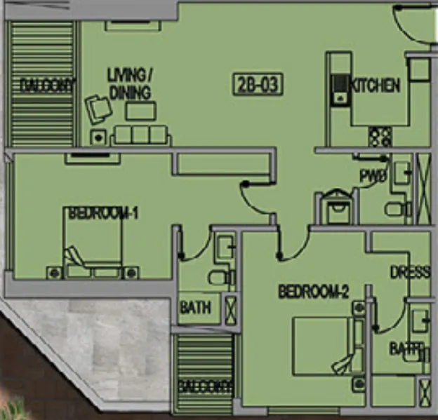 2 bedroom Apartments floor plan at Jade Tower
