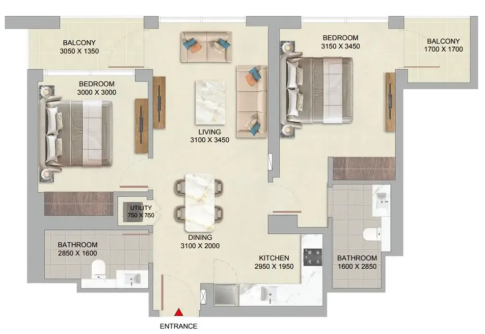 2 bedroom Apartments floor plan at The Woods at Sobha Sanctuary