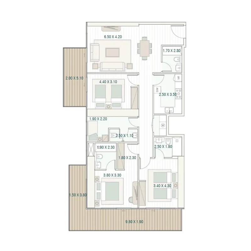 3 bedroom Apartments floor plan at Bab Al Qasr Residence 77