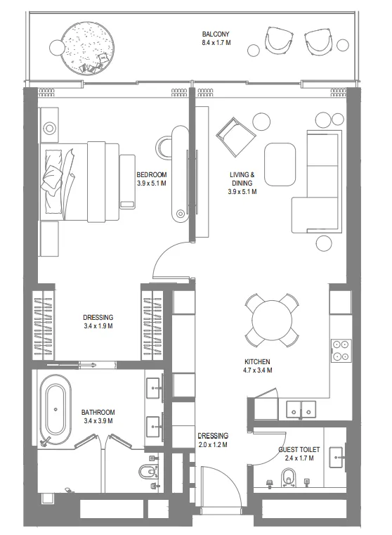 1 bedroom Apartments floor plan at Anantara Sharjah Resort