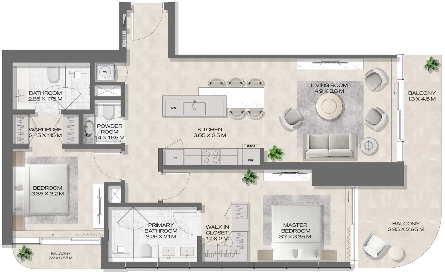 2 bedroom Apartments floor plan at DWTN Residences
