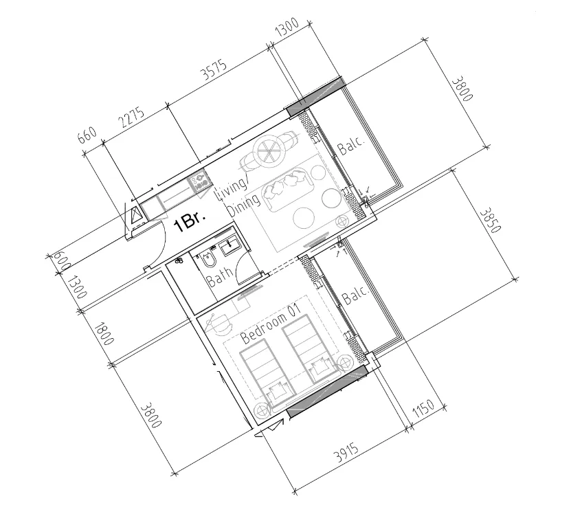 1 bedroom Apartments floor plan at Damac Hills 2 - Hotel Edge by Rotana
