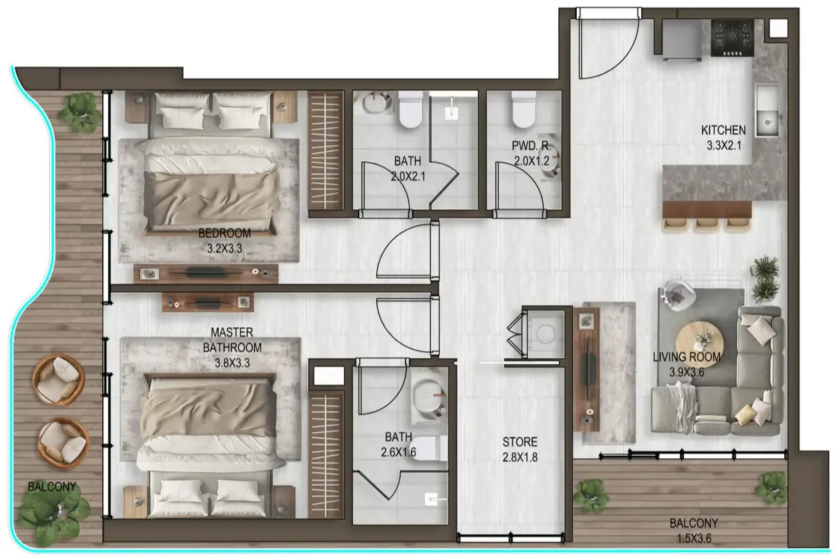 2.5 bedroom Apartments floor plan at Noore