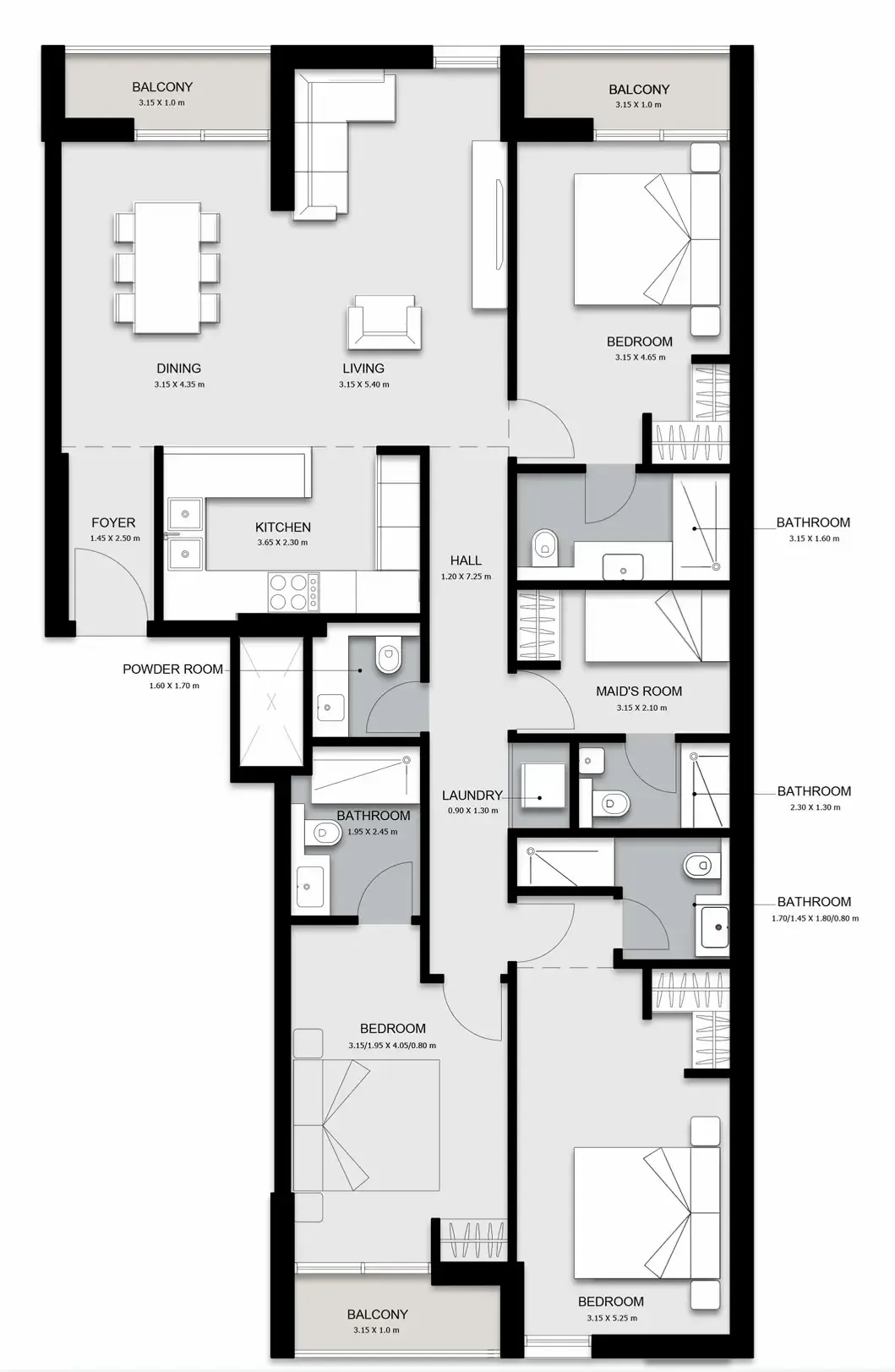 3 bedroom Apartments floor plan at Al Mamsha Sharjah