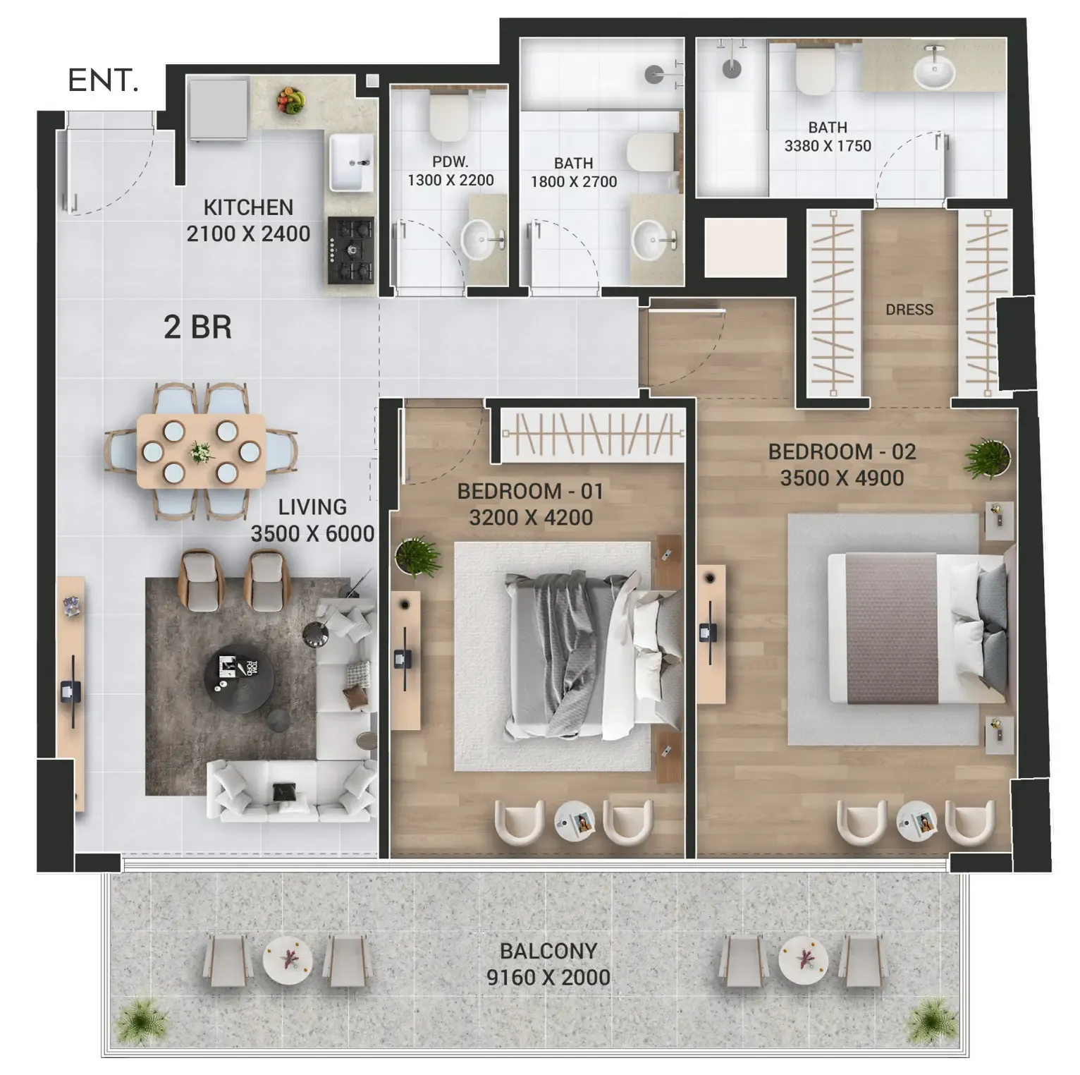 2 bedroom Apartments floor plan at Empire Jebel Ali