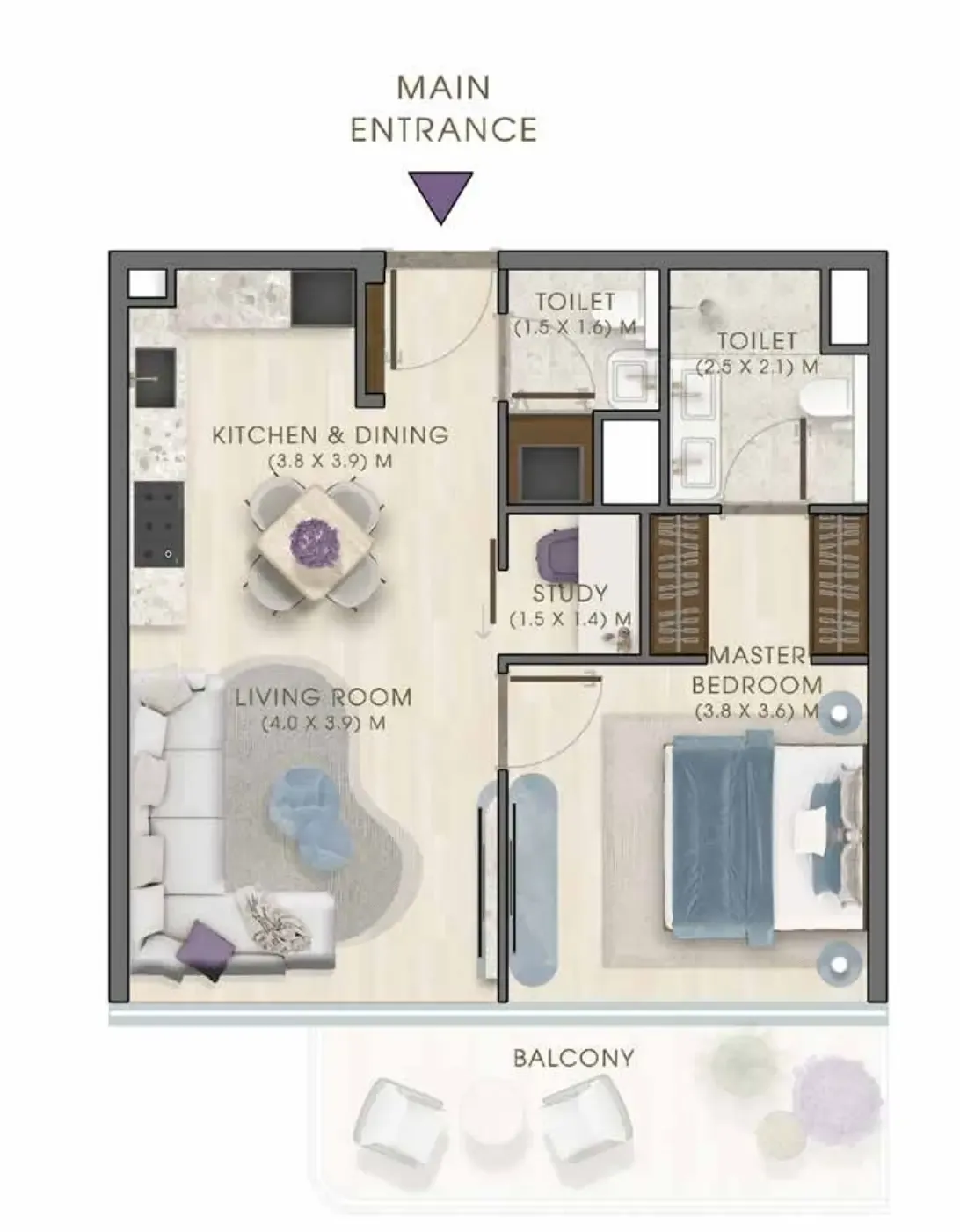 1 bedroom Apartments floor plan at Kaia Residences