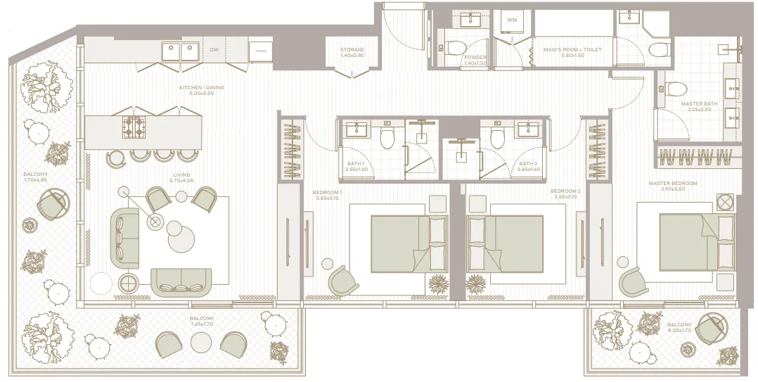 3 bedroom Apartments floor plan at Park Five