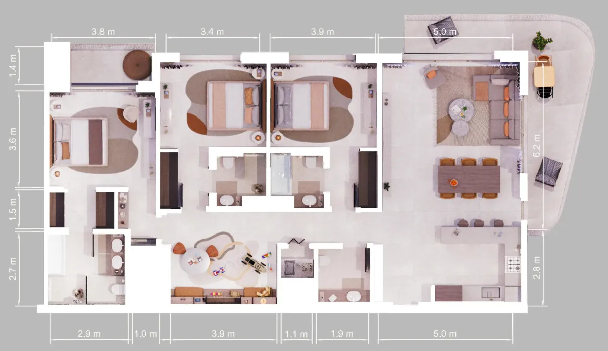 3 bedroom Apartments floor plan at Verdes by Haven