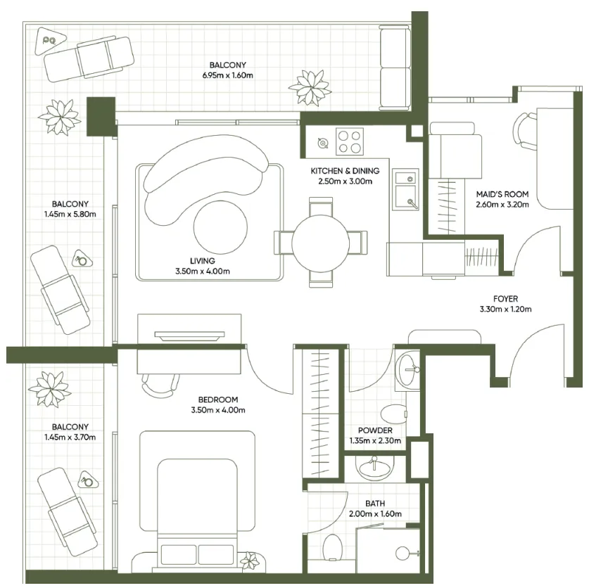 1 bedroom Apartments floor plan at Olivia Gardens