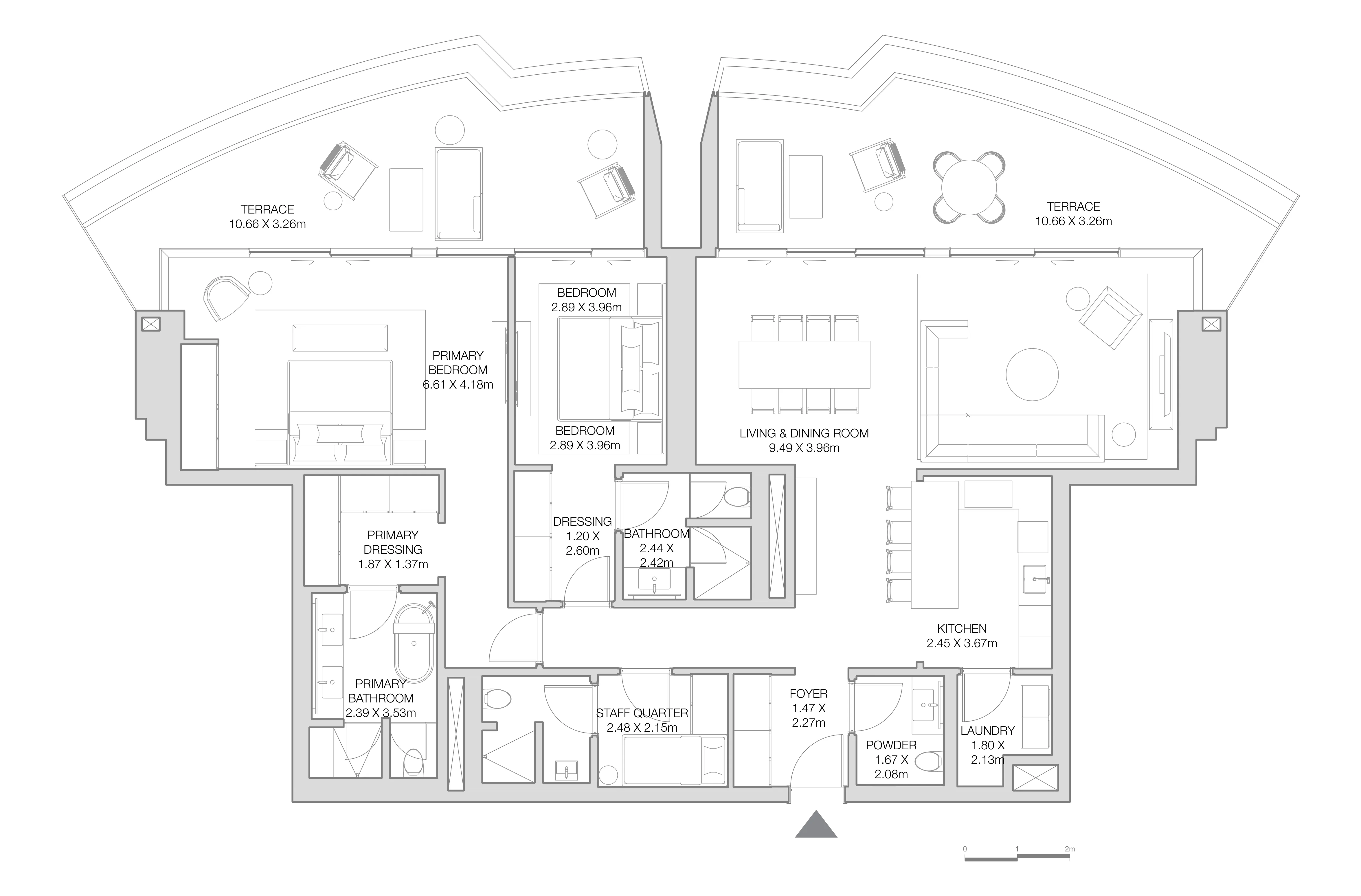 2 bedroom Apartments floor plan at The Residences at The Dubai Beach EDITION
